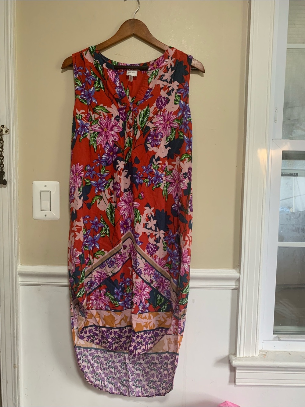 Cupio Tropical Floral High-Low Dress Size L Red Boho Sleeveless V-Neck Maxi